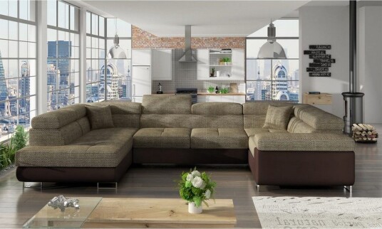 Seksjon Eltap Letto 340x202x90 cm Berlin 03 myk 66 beige mørk brun Venstre