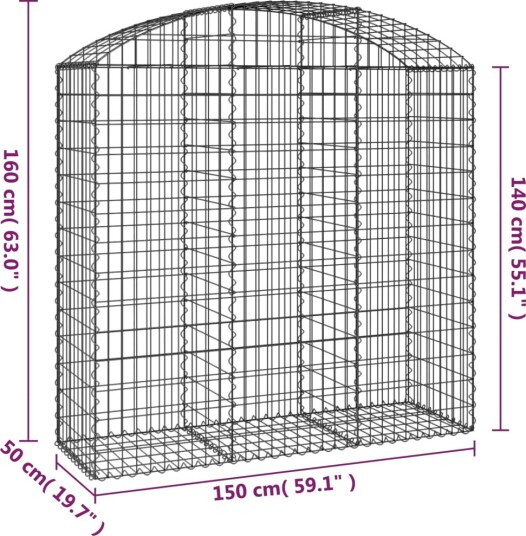vidaXL Gabionkurv buet 150x50x140/160 cm galvanisert jern