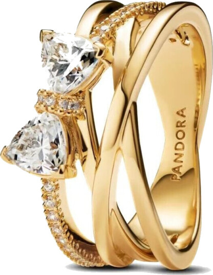 Pandora Timeless Ring i forgylt 925 sølv med sløyfe og zirkonia