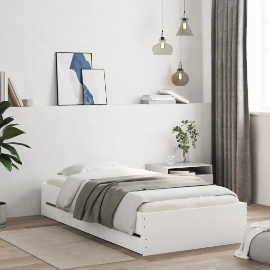 vidaXL Sengeramme med skuffer hvit 75x190 cm konstruert tre 8721012245464