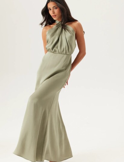Bubbleroom Halterneck Satin Gown Khaki green 40 Bubbleroom Halterneck Satin Gown Khaki green 40