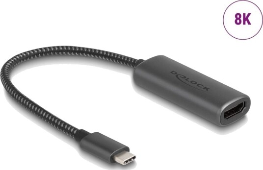 Delock Video Adapter 24 Pin Usb C Hann Til Hdmi Hunn 20 Cm Grå 8 K 30 Hz 7680 X 4320 Støtte 3D Videostøtte Støtte For Dp Alt Modus