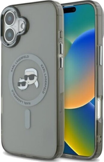 Karl Lagerfeld MagSafe Metall Deksel for iPhone 16 Plus Karl&Choupette - Svart