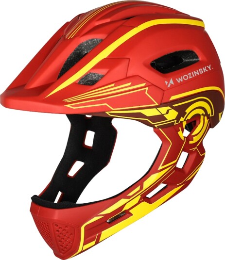 Wozinsky Fullface Barnesykkelhjelm med USB-baklys - 52-56 cm - R??d/Gul Wozinsky Fullface Barnesykkelhjelm med USB-baklys - 52-56 cm - R??d/Gul