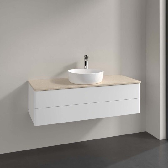 Villeroy & Boch Antao Servantskap med 2 skuffer 120x50x36 cm u/lys Hvit Matt/Crème