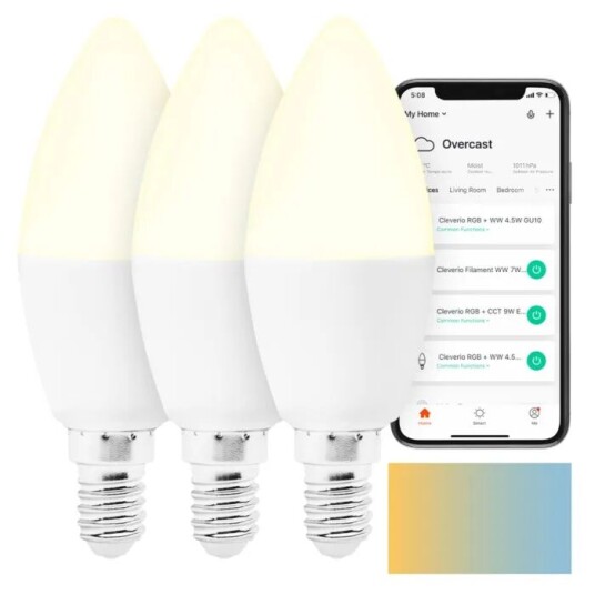 Cleverio Smart E14 LED-pære 470 lm 3-pk. Cleverio Smart E14 LED-pære 470 lm 3-pk.