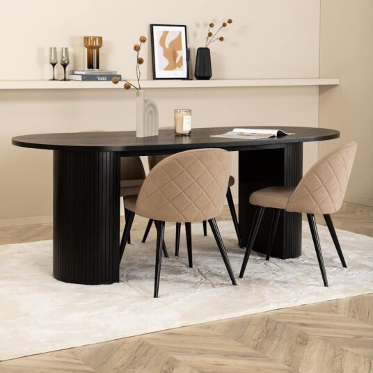 Spisegruppe Venture Home Bianca med 4 Valentina Sort Stitcthes Stoler