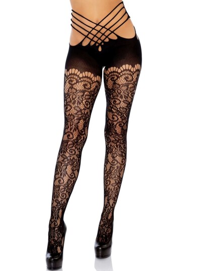 Wrap Around Crotchless TightSvart Nettingstrømpebukse