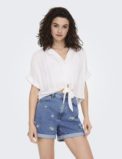 ONLY Onlpaula Life S/S Tie Shirt Wvn Noos - White - XS ONLY Onlpaula Life S/S Tie Shirt Wvn Noos - White - XS