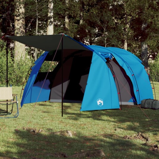 Tunneltelt for camping 4 personer blå vanntett