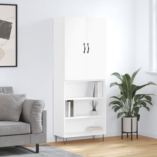 vidaXL Highboard hvit 69,5x34x180 cm konstruert tre 8720845475352