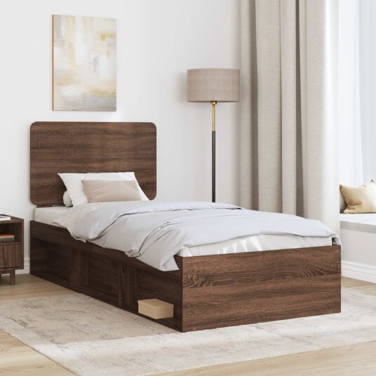  Sengestamme med hodegjerde Brun Eik 75 x 190 cm Massiv furu