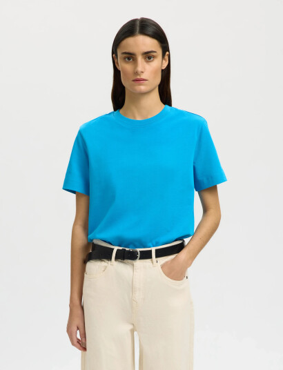 Selected Slfessential Ss Boxy Tee Noos Blue XS