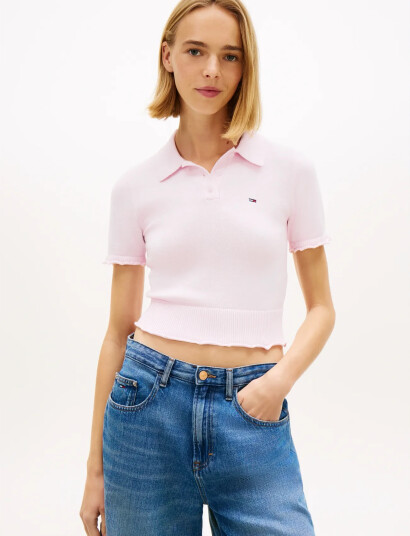 Tommy Jeans Tjw Lettuce Polo Sweater Pink L Tommy Jeans Tjw Lettuce Polo Sweater Pink L