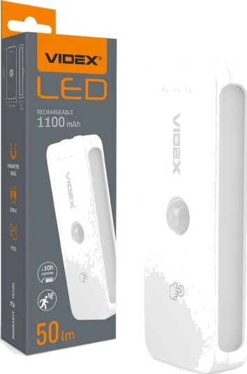 Videx 0,8W oppladbar LED nattlampe med sensor   50lm PIR CCT magnetisk montering USB C 3.7V   Dimbar : Dimbar Kulør : Varm