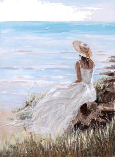 Lady On The Beach Oljemaleri 90x120 cm