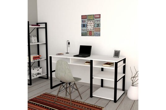 Skrivebord Dehana 150 cm med Oppbevaring 5 Hyller Hvit/Svart