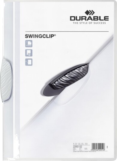 Durable Swingclip   Klipsfil   For A4 210 X 297 Mm   Kapasitet: 30 Ark   Transparent Med Hvit Klips