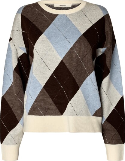 Selected Slwthea Ls Knit Argyle O-Neck - Multi/patterned - M