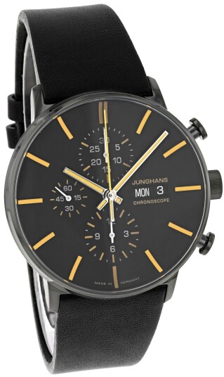 Junghans Herreklokke 27/4372.02 FORM A Chronoscope Sort/Lær Ø42 mm