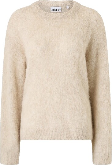 Object Genser Objharry L/S Lo Knit Pullover Beige