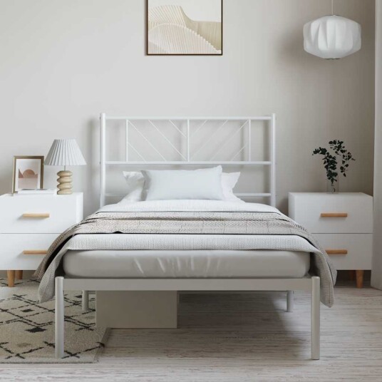 vidaXL Sengeramme i metall med hodegavl hvit 100x190 cm 8721012190016