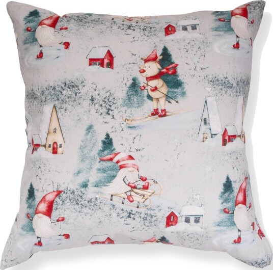 Putetrekk 60x63 cm   100% bomull   Grått med nissedesign