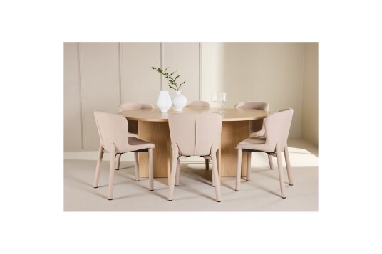 Venture Home Spisegruppe Strada Rund 120/170 cm Hvit med Astoria Stoler 6 stk Beige 6 stk Beige