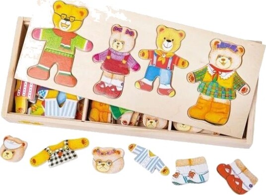 Bigjigs Wooden Dress up Puzzle Bear Family 72 Pieces. Tre