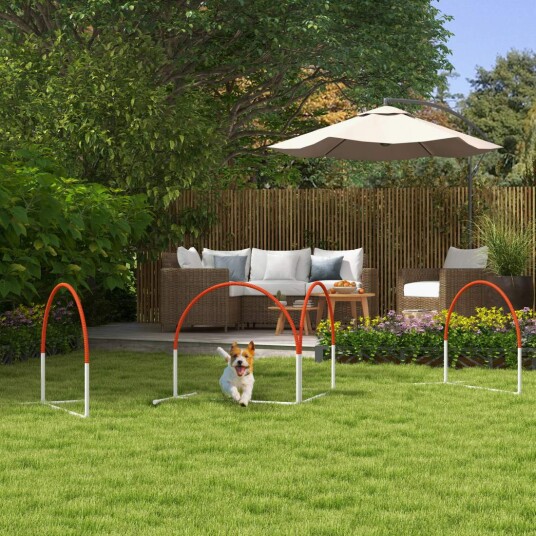 Dog Agility sett sett med 4 hundetrening med slalåmstaver agility utstyr for hunder med Oxford bæreveske oransje