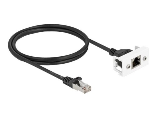 Delock Nettverksforlengelseskabel Rj-45 Hann Til Rj-45 Hunn Panelmonterbar 1 M S/Ftp Cat 6A Halogenfri Snap-In Svart/Hvit