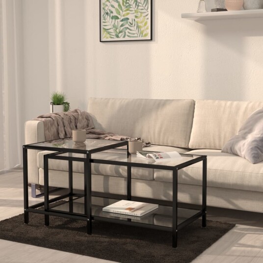 vidaXL Tebord 2 stk herdet glass svart vidaXL Tebord 2 stk herdet glass svart