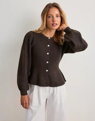 Pieces Brun Pcsilly Ls Puff Knit Cardigan Noos