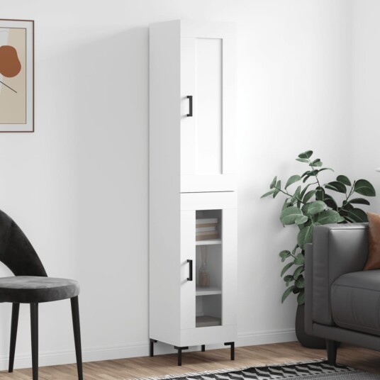 vidaXL Highboard hvit 34,5x34x180 cm konstruert tre 8720845498078 vidaXL Highboard hvit 34,5x34x180 cm konstruert tre 8720845498078