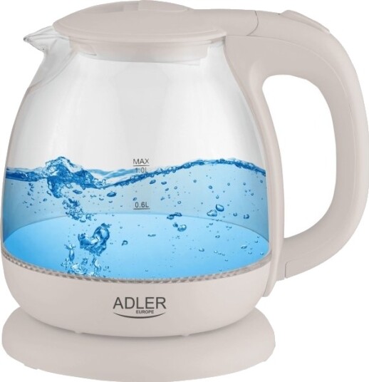 Adler AD 1283C Vannkoker med Trådløs Vannivåindikator 1L Krem Glass Adler AD 1283C Vannkoker med Trådløs Vannivåindikator 1L Krem Glass