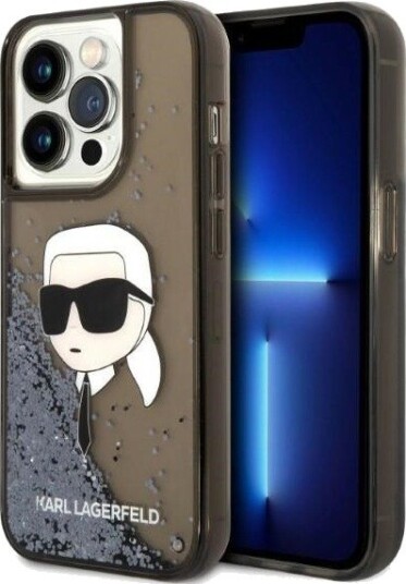 Karl Lagerfeld Glitter Etui til iPhone 14 Pro Max Svart med Karl's Head Design