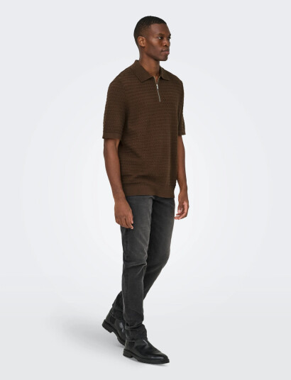 ONLY & SONS Onsmenu Reg Ss Structure Polo Knit Brown S