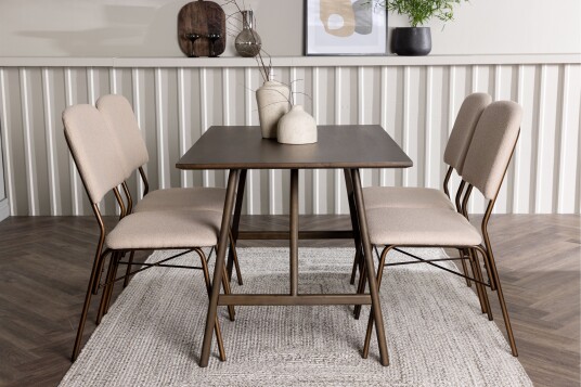 Venture Home Kaseidon Spisegruppe 120 cm Rektangulær med 4 Seda Stoler Beige