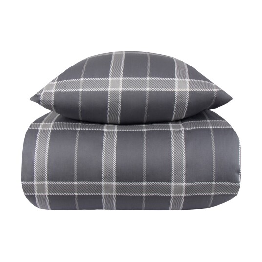 Borg Living Sateng sengesett - 140x200 cm - 100% Bomullssateng - Big check grey