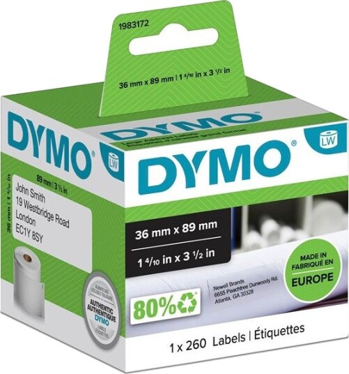 DYMO LabelWriter adresseetiketter 36mm x 89mm / ruller med 260 stk.