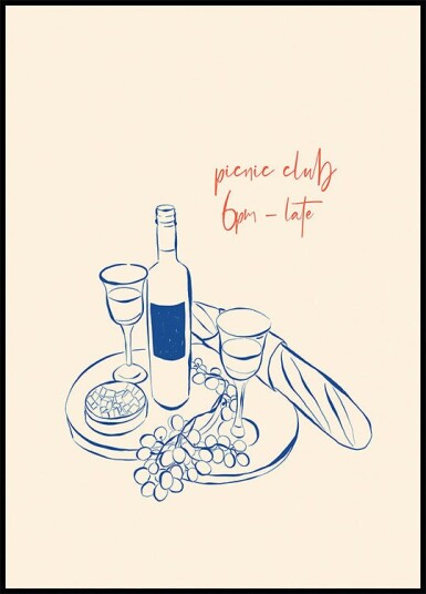Picnic Club Print Wine and Cheese Plakat Plakat / 100x150cm