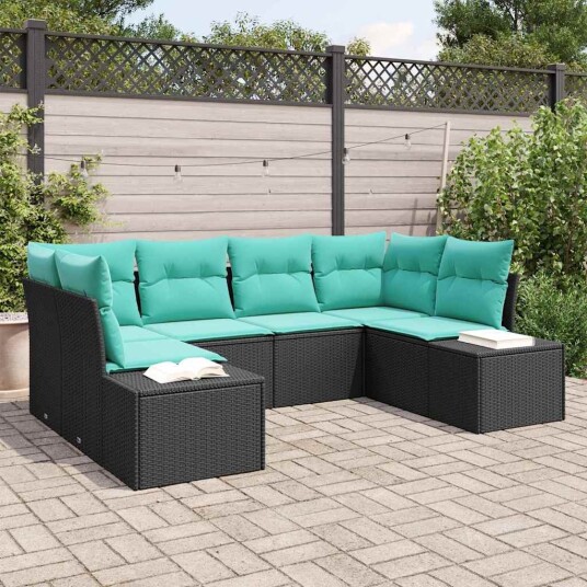 vidaXL Hagesofa Set 6 stk. 6-Antall seter Svart og turkis Poly rattan