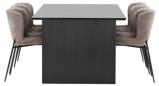 Venture Design Vail & Modesto spisegruppe Beige/svart 6 stoler & bord 200 x 100 cm