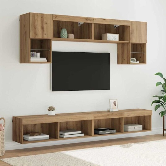 TV veggenheter med LED 6 pcs Artisan Eik Konstruert tre TV veggenheter med LED 6 pcs Artisan Eik Konstruert tre