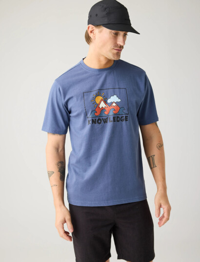 Knowledge Cotton Apparel Front Print T Shirt   Blue   L