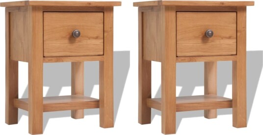 vidaXL Nattbord 2 stk 36x30x47 cm heltre eik