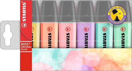 STABILO BOSS Original 6 ass. Pastel colours highlighter with water-based ink refillable