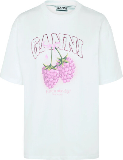 Ganni Long Sleeve T Shirt With Raspberries White XL