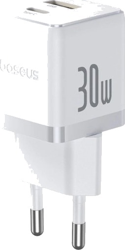 Baseus Palm 30W Hurtiglader med 1x USB-A og 1x USB-C Hvit
