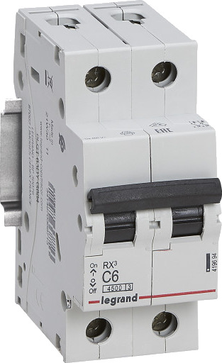 Legrand 6 stk RX³ MCB automatsikring C6 2P 2M 4,5kA